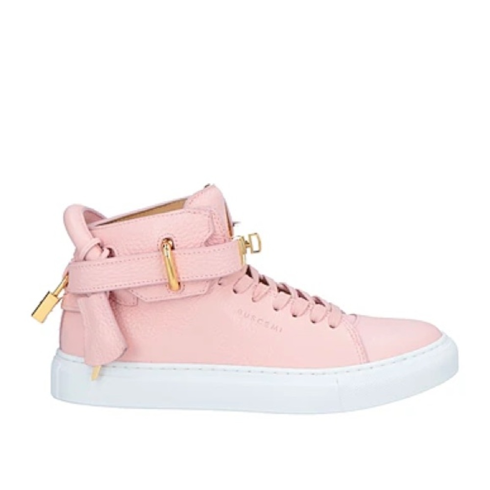 Buscemi 100MM high-top sneaker in pink leather with 24k gold-plated hardware
